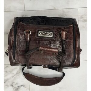 Brighton Travel Train Case Cosmetic Bag Dark Brown Croc Black Heart Hardware